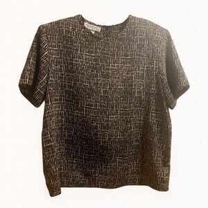 Vintage Truffles by YB Crosshatch Cap Sleeve Blouse Women’s Large Shoulder Pads